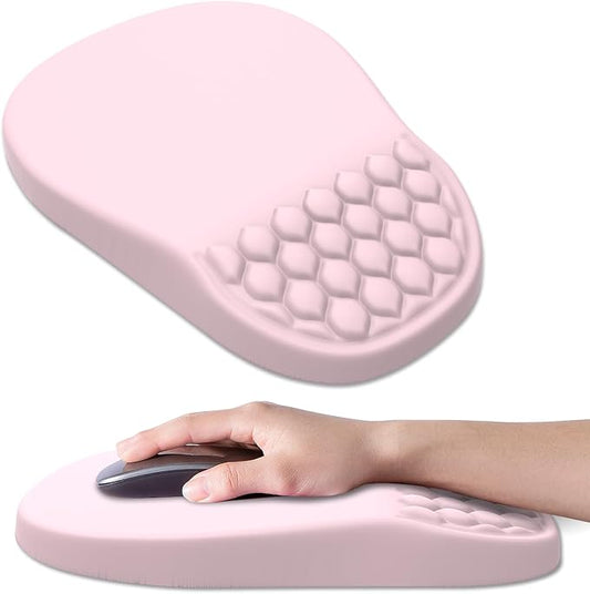 Ergonomic Mouse Pad Wrist Support, with Memory Foam & Non-Slip PU Base, Comfortable Massage Design Mouse Pad Relieve Wrist Fatigue&Pain, Suitable for Computer, Office and Home(01Pink)