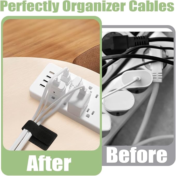 100 PCS Hook and Loop Cable Ties, Adjustable Cord Wraps, Adhesive Cord Management, Sticky-Back Hook and Loop Cable Straps, Reusable Cords Organizers for Wires and Cables, Black