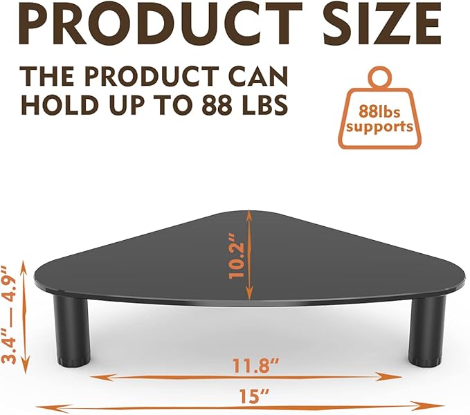 Hemudu Tempered Glass Computer Monitor Riser/Triangle Save Space Desktop Corner Stand for Computer Monitor & Laptop Black HD01B-003