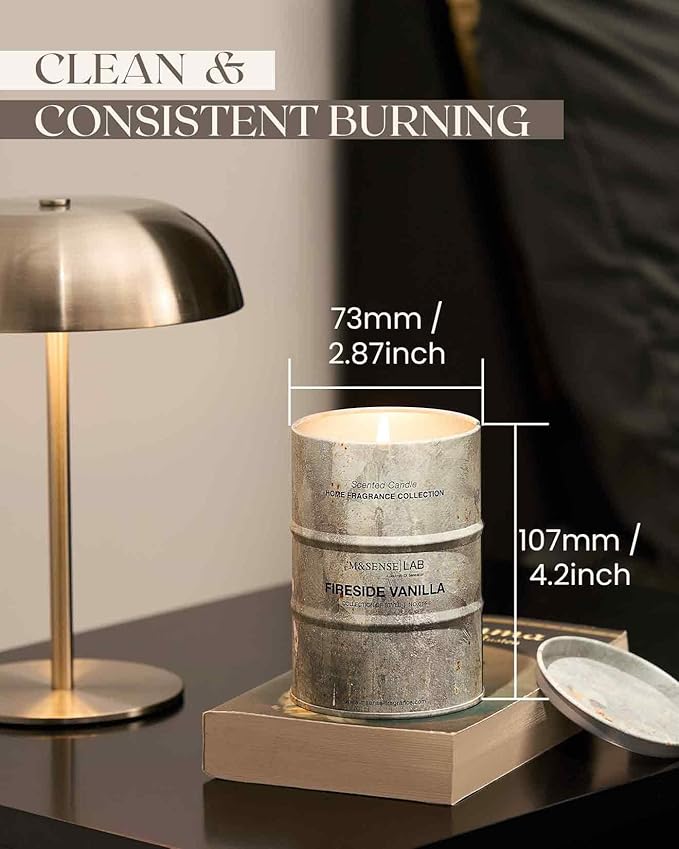 M&SENSE Fireside Vanilla Scented Candles Natural Non Toxic, Aromatherapy Candle for Stress Relief Meditation Relaxing, Housewarming Gifts for Women Men, 11.3oz 70 Hour Long Burning