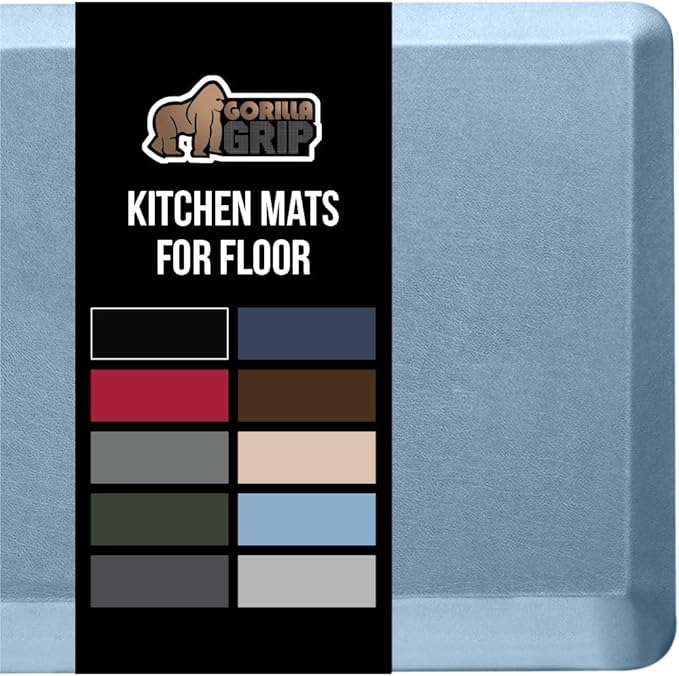 GORILLA GRIP Comfortable Cushioned Kitchen Mats for Floor, 39x20, Waterproof and Stain Resistant Soft Top, 3/4 Inch Thick Ergonomic Standing Desk Anti Fatigue Mat, Foam Supports Ankles, Feet, Sky Blue