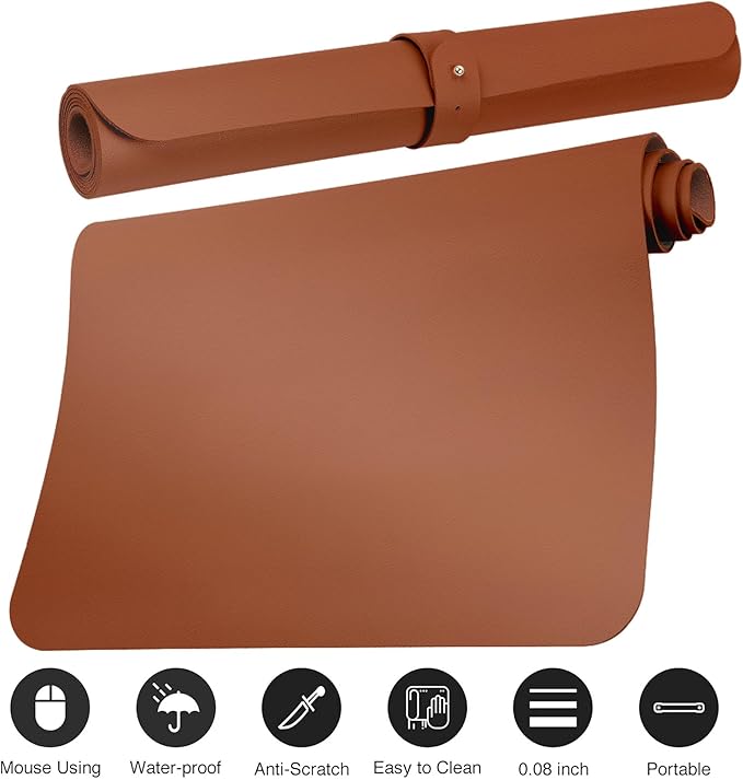 Boutilon Leather Desk Pad Protector,Non-Slip Mouse Pad,Laptop Desk Pad,Office Mouse Mat,Waterproof Leather Desk Blotter,Desk Writing Pad for Office and Home (XXXL-Brown,47"x 24")