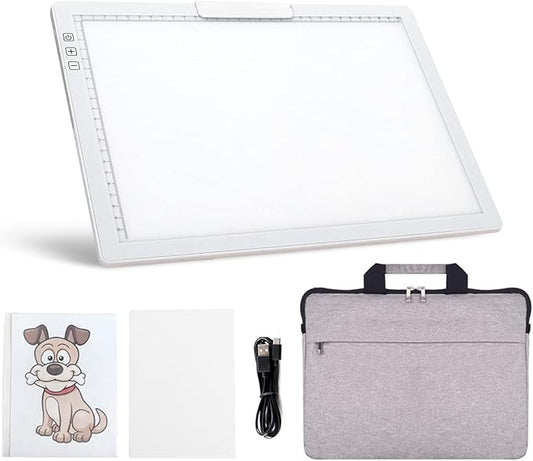 Rechargeable A4 LED Light Pad with Padded Case, YINGWOND Tracing Light Box w/Riser Stands and Paper Clip, 6 Levels of Brightness, Type-c Cable, Wireless Diamond Painting Light Board White
