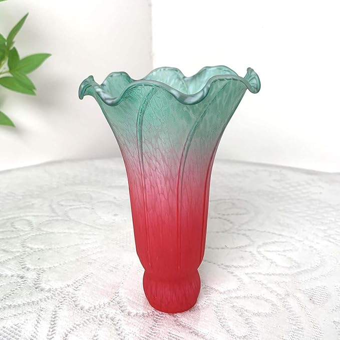 Bieye LS70 Lily Flower Blown Glass Lampshade (Red Cyan, Opening I.D. 1.26" x O.D. 1.5")