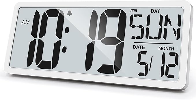 TXL Large Digital Wall Clock with Backlight, 14.2" Battery Operated Alarm Clock with Day, Date & Temperature, Jumbo Display Digital Count Up Down Timer Clock for Seniors, Home, Bedroom Office