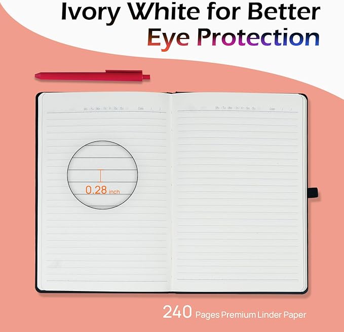 POPRUN 8 Pack Black Lined Journal Notebooks, Waterproof PU Leather Hardcover, A5 Classic College Ruled Journals for Writing, Business Work, School Note Taking, 5.5 x 8.3 inch, 240 Pages Notepad