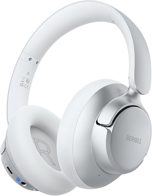 BERIBES Upgraded Hybrid Active Noise Cancelling Wireless Headphones with Transparent Modes,70H Playtime Bluetooth Headphones Wireless with Mic, Deep Bass,3.5MM Cable,Soft-Earpads,Fast Charging-Silver