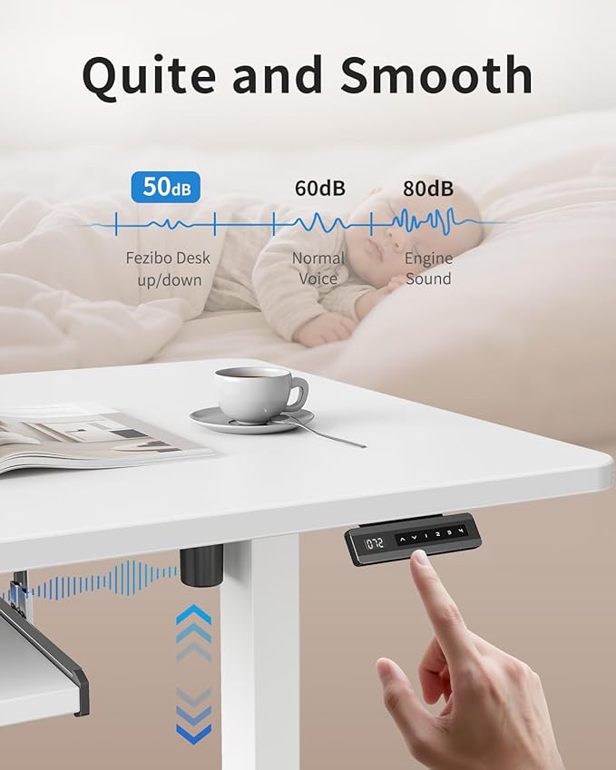 FEZIBO Standing Desk with Keyboard Tray, 40 x 24 Inch Adjustable Height Sit Stand Desk with Memory Presets for Home Office, Ergonomic Computer Workstation, White