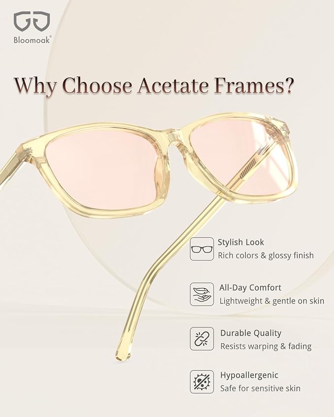 Bloomoak Rose Migraine Glasses, FL- Flex Light Sensitivity Relief Glasses for Fluorescent LED Glare,Photophobia, Eye Strain