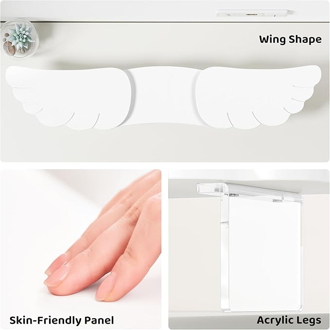 Dual Monitor Stand Riser, Wing-Shaped Sturdy Desktop Wood Stand for 2 Monitors, White Riser for Laptop, PC, Computer
