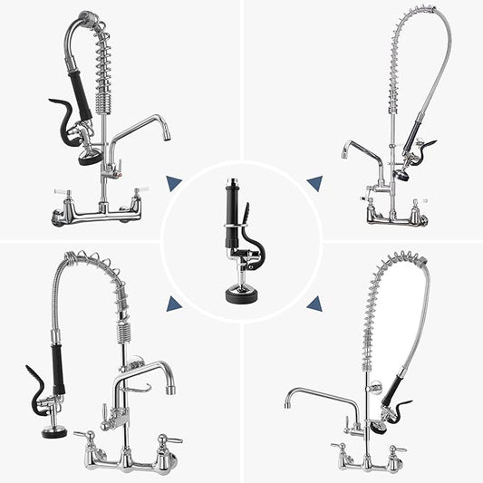 Pre Rinse Sprayer Commercial Sink Sprayer Head,1.42GPM Spray Valve Dish Nozzle with Ergonomic Handle, Faucet Parts for Commercial Kitchen Faucet,Chrome Finished（Black）