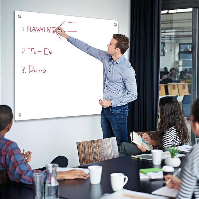 Glass Dry Erase White Board for Wall,Glass Whiteboard, 33" x 46" Large Glassboard for Home Kitchen, Office, Frameless, Brilliance (BB-WH-84117)
