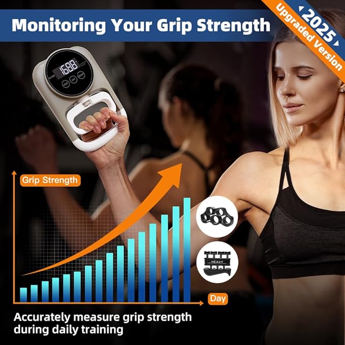Grip Strength Tester Hand Gripper - Grip Strength Trainer Hand Dynamometer Handheld Meter LED Display Comfortable 265 Lbs / 120 Kgs Finger Strengthener for Sports Home School Gym Use