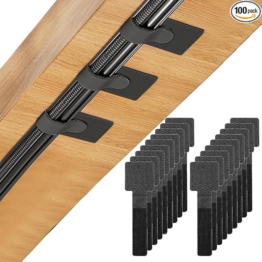 100 PCS Hook and Loop Cable Ties, Adjustable Cord Wraps, Adhesive Cord Management, Sticky-Back Hook and Loop Cable Straps, Reusable Cords Organizers for Wires and Cables, Black