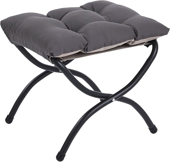 LITA Folding Upholstered Footrest Stool, Modern Small Portable Accent Ottoman with Detachable Thick Cotton Cushion Padded Sofa Stool with Metal Frame for Lazy Chair, Living Room & Bedroom, Dark Grey