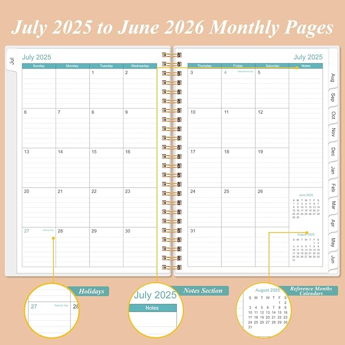 2025-2026 Daily & Monthly Planner - One Page Per Day, Daily Planner 2025-2026 from July 2025 to June 2026, Planner 25-26 with 12 Monthly Tabs, 6.4" x 8.5", Rose Leaf