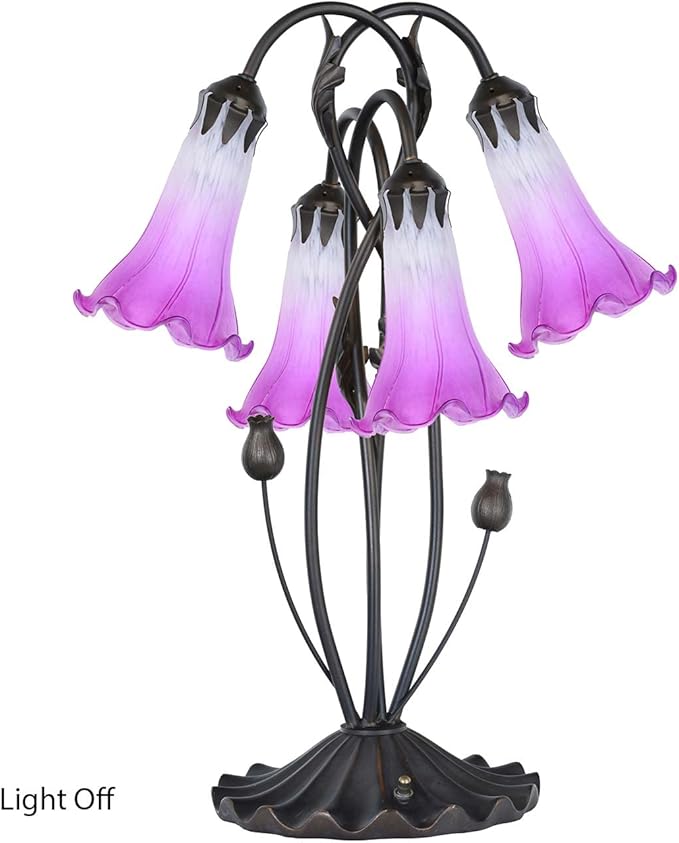 Bieye LS03 Lily Flower Blown Glass Lampshade (White Purple, Opening I.D. 1.26" x O.D. 1.5")