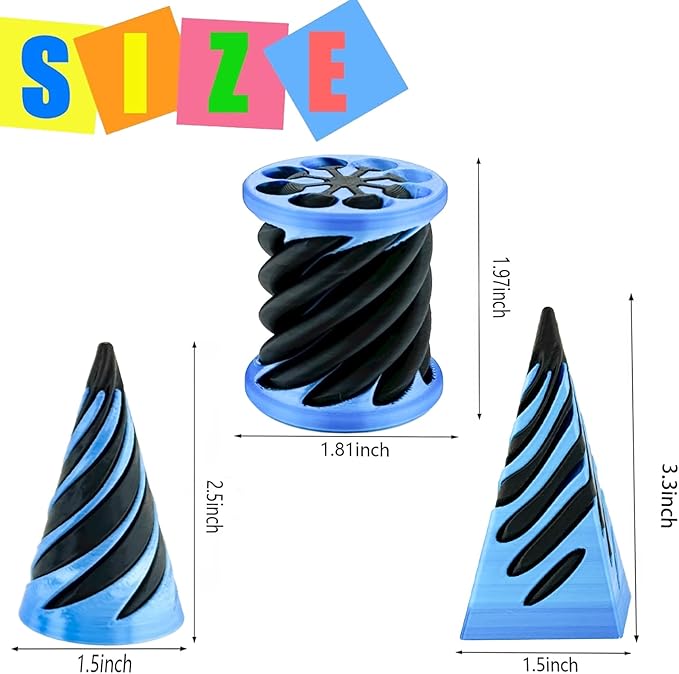 3 Pack Spiral Cone Fidget Toy, Pyramid Passthrough Sculpture, Mini Cones Pass Through Pyramid Fidget Toy for Stress and Anxiety Relaxing (Blue)