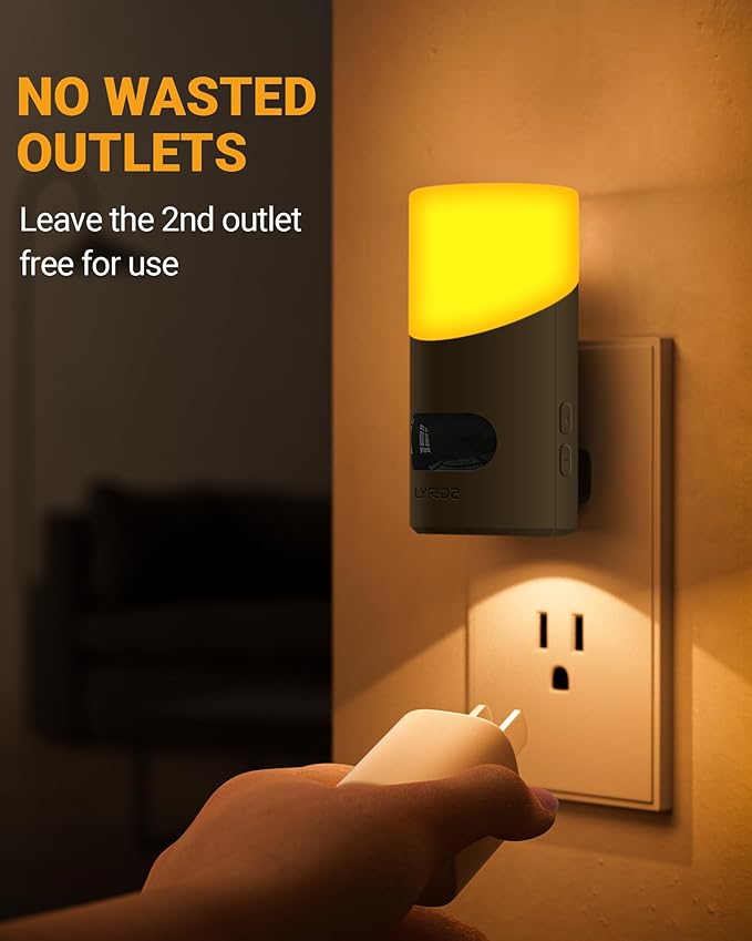 Lyridz Amber Night Light with Motion Sensor, 1-150LM Dimmable Plug-in Nightlight Indoor for Bedroom, Bathroom, Hallway, Stairs, Pet House, Toilet, 2 Pack