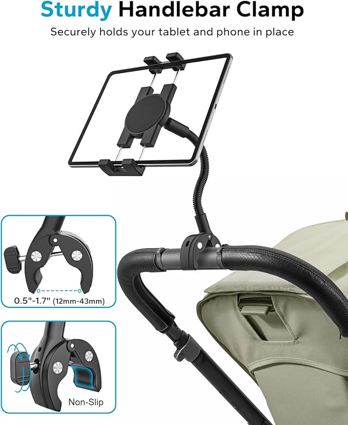 GDZN Tablet Holder for Wheelchair/Stroller/Treadmill/Spin Bike/Mic Stand/Boat/Indoor Cycling Handlebar Clamp - 360°Adjustable iPad Mount, Compatible with 4-13" iPad Pro/Air/Mini/Galaxy/Fire HD/E-Book