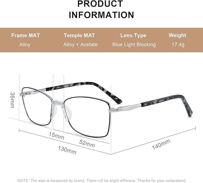 RB. Pilot Reading Glasses Spring Hinge Readers for Women Blue Light Blocking Computer Metal Frame Acetate Legs