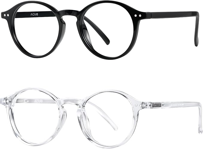 Blue Light Blocking Glasses Round Retro Computer Gaming Glasses Women Men UV Protection AB3303 (Black/Clear)
