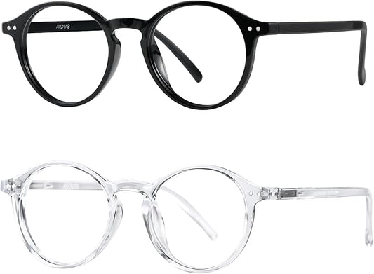 Blue Light Blocking Glasses Round Retro Computer Gaming Glasses Women Men UV Protection AB3303 (Black/Clear)