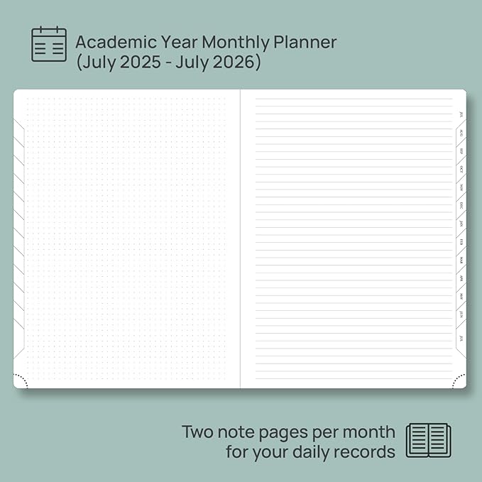 POPRUN Monthly Planner 2025-2026, Large-8.5'' x 11.25'', 13-Monthly Calendar Book (July 2025-July 2026) Academic Calendar Planner with Stair Tabs, PU Leather Soft Cover, 100GSM - Black