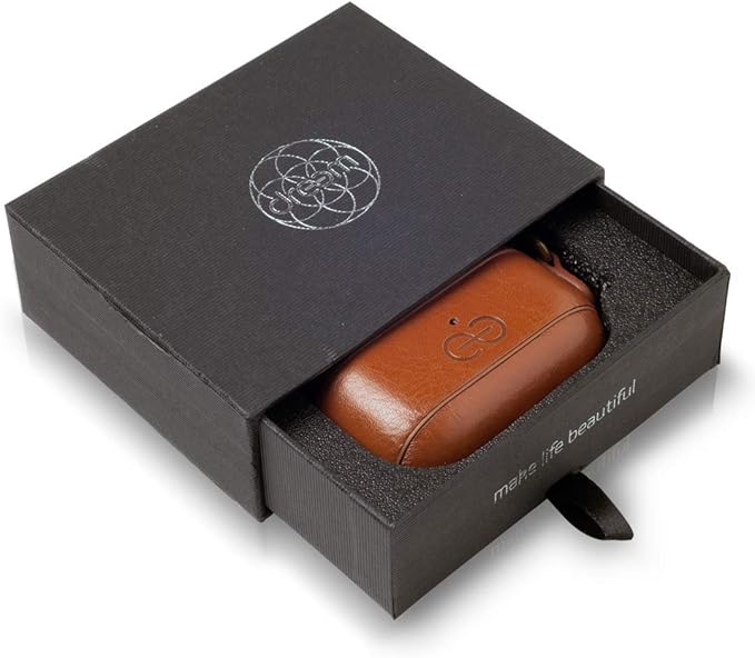 Dreem Om Case Cover with Keychain Clip Compatible with AirPods Pro 2/Pro, Protective One-Piece Hard Shell, Luxury Vegan Leather AirPod Pro Case 2nd/1st Generation with Separate Clip [Caramel]