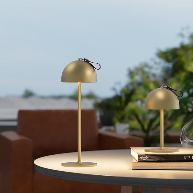 Cordless Table Lamp,8-75 Hours Battery Powered Lights,2-Pack Gold Rechargeable Lamp,Waterproof,Magnetic,Stepless Dimming,Adjustable Height, for Outdoor,Camping,Living Room,Dinner,Night Light