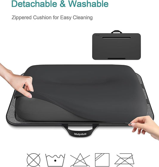 Lap Desk, Portable Laptop Stand with Washable Cushion, Fits up to 17 inch Laptop, with Device Ledge and Phone Holder, Use on Bed,Couch, Sofa, Floor, Home Office– ISTUDYNITURE (Large, Black)