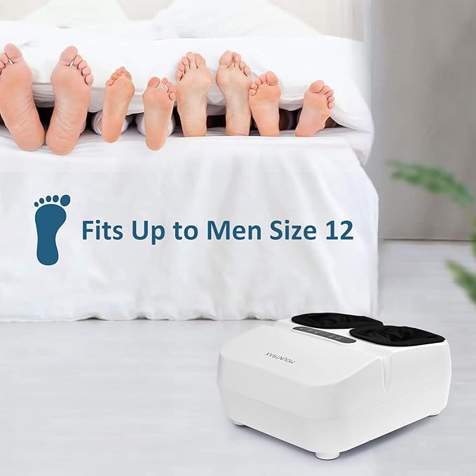 MOUNTRAX Foot Massager Machine with Heat, Foot Massager for Plantar Fasciitis, Neuropathy Pain, Shiatsu Foot Massager with Remote, Fits Feet Up to Men Size 12 (White)