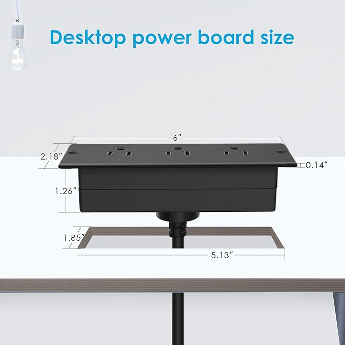 Conference Recessed Power Strip Waterproof,Table Power Outlet,Furniture Flush Mount Desk Outlet Station,3 Outlets,IPX6 Waterproof,10FT Extension Cord Multiple Outlet (Black)