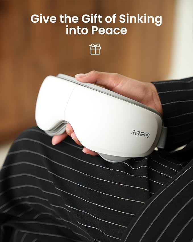 RENPHO Eyeris Zen Ultra-Quiet Eye Massager with Heat，Lightweight Heated Eye Mask for Migraines, Face Massager for Dry Eyes Relief, Birthday Gifts for Women Men