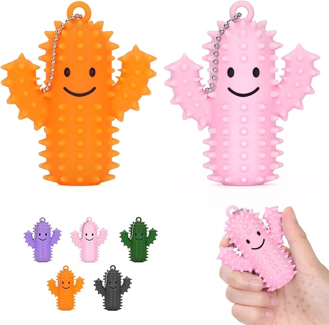 2 PCS Silicone Little Cactus Ouchies Pain Fidget Toys Mini Spiky Sensory Fidget Novelty Sensory Gifts for Adults Teens Anxiety & Stress Relief (OrangePink, 2P)