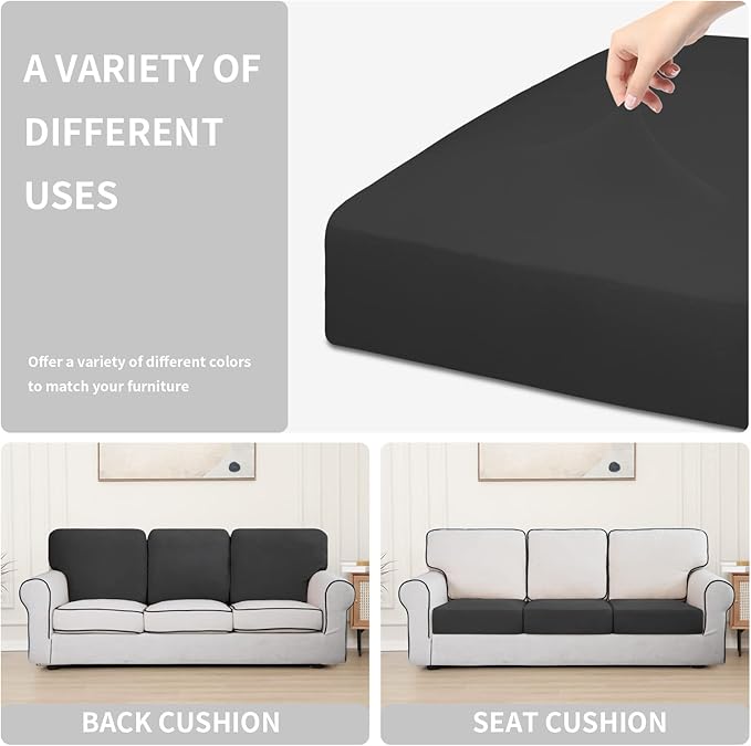 Easy-Going 100% Waterproof Chair Oversized Sofa Seat Cushion Slipcovers Couch Cushion Cover Stretch Furniture Protector for Kids, Pets (3-Piece Oversized Sofa Cushion, Dark Gray)
