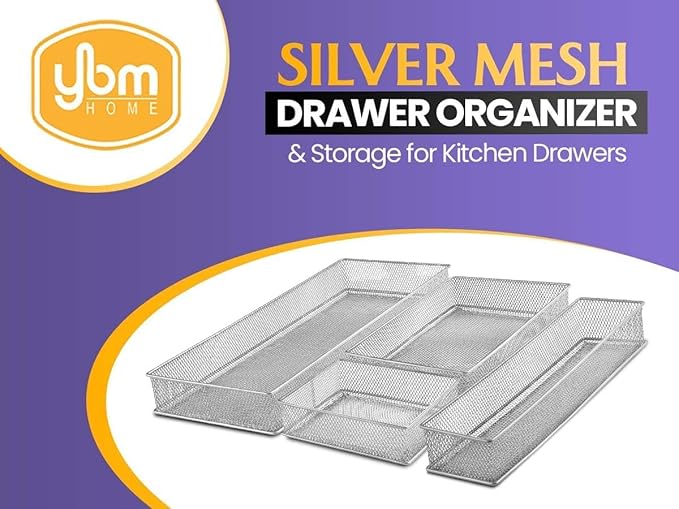 YBM HOME Silver Mesh Drawer Cabinet and or Shelf Organizer Bins, School Supply Holder Office Desktop Organizer Basket (2, 6x9x2 Inch)