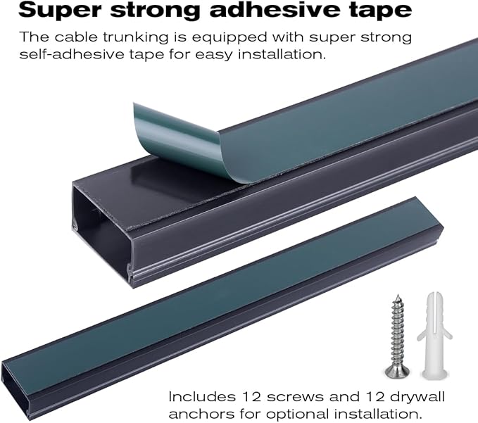 Cable Raceway Kit, PHERKORM Cable Management Under Desk, Integrated Connection Cover Cable Organizer, Cord Organizer for Hiding Computer, TV,Network - 6x15.4inch Black.