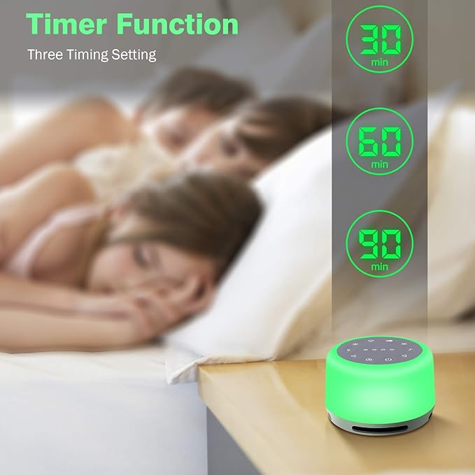 Sleep Sound Machine 24 Natural Soothing Sounds 7 Color Breathing Lights and Night Light with Timer Memory Feature Rechargeable Portable White Noise Machine for Baby Kids Adults