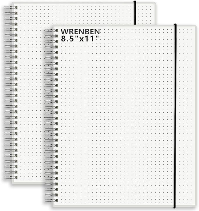8.5" x 11" Dotted Spiral Notebook with 120 GSM Thick Paper, Removable Elastic Band and Transparent Hard Cover, 160 Pages per Notepad (2 Pack, A4)