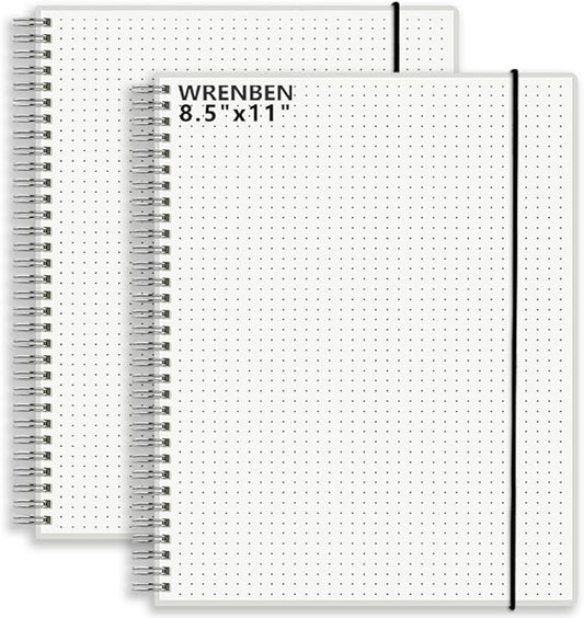 8.5" x 11" Dotted Spiral Notebook with 120 GSM Thick Paper, Removable Elastic Band and Transparent Hard Cover, 160 Pages per Notepad (2 Pack, A4)