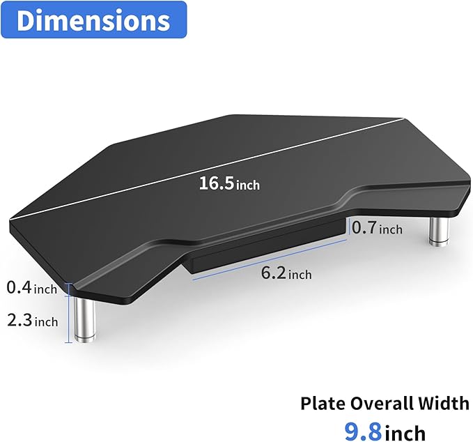 Monitor Stand Riser Black,Plane Wing-Shaped Sturdy Computer Stand Ergonomic Desk Organizer Riser Wood Monitor Stand with Drawer for Laptop, Computer,16.5 Inch