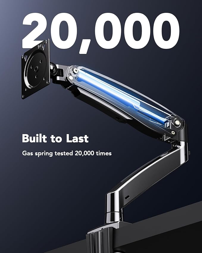 HUANUO Single Monitor Arm for 40 inch Screens, Ultrawide Computer Monitor Mount Holds 26.48 lbs, Upgraded Adjustable Stand with USB, C-Clamp & Grommet Base, VESA 75x75 or 100x100mm