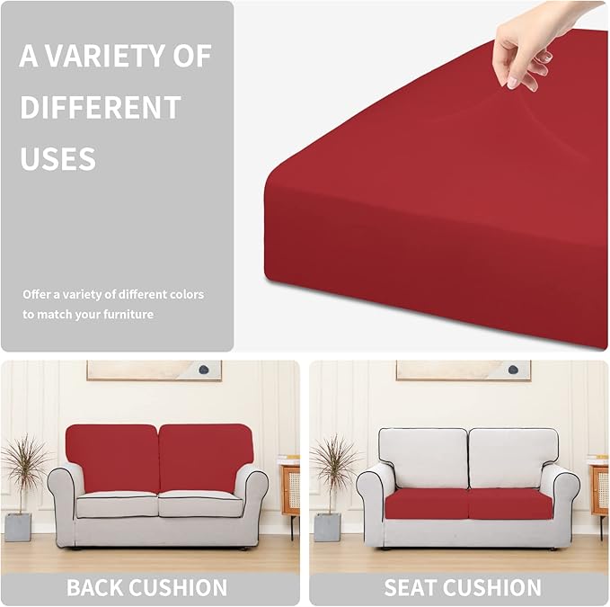 Easy-Going 100% Waterproof Chair Sofa Seat Cushion Slipcovers Couch Cushion Cover Stretch Furniture Protector for Kids, Pets (2-Piece Loveseat Cushion, Christmas Red)