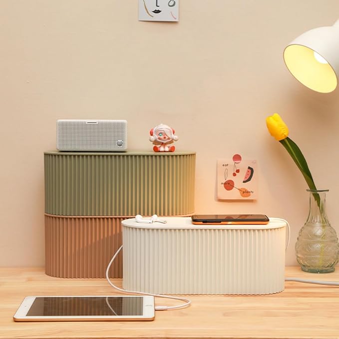 Cable Management Box,Desk Cord Organizer with Groove Cover,Plastic Cord Hider Box,Large Cable Box Organizer,Power Socket Management for TV/Computer/Router/Games Console Cable Storage (Green)