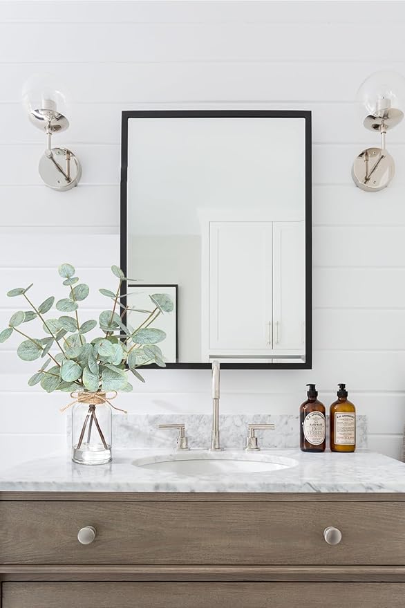 Fake Eucalyptus Stems in Vase with Faux Water,Artificial Plants Eucalyptus Leaves for Shelf Desk Bathroom Farmhouse Room Coffee Table Faux Greenery Plants Decorations (Green)