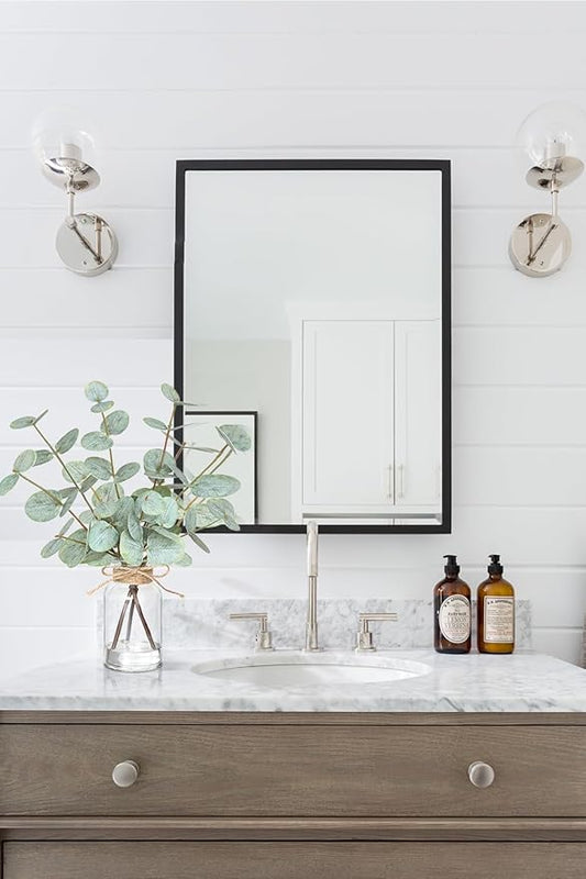 Fake Eucalyptus Stems in Vase with Faux Water,Artificial Plants Eucalyptus Leaves for Shelf Desk Bathroom Farmhouse Room Coffee Table Faux Greenery Plants Decorations (Green)