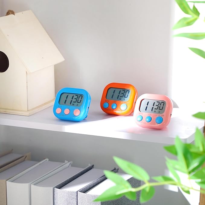 Weewooday 50 Pcs Magnetic Digital Timers for Classroom Multi Function Electronic Kitchen Timer Large Digits Countdown Stopwatch Loud Alarm for School Learning Cooking Study Work Game (10 Colors)