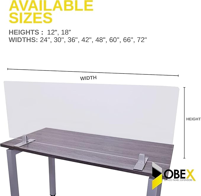 OBEX Acrylic Free Standing Screen, Divider for Desk Privacy Home & Office Partitions for Table Top Workstation, Portable Cubicle Panel for Work, 18" x 66", Clear