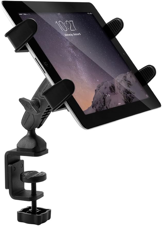 ARKON Mounts Heavy-Duty Clamp Slim-Grip Tablet Mount | Universal Tablet Fit | Solid C-Clamp | 360° Adjustable Viewing Angle | Compatible with iPad, Galaxy, Note, Tab, Pixel and more | TABRM086